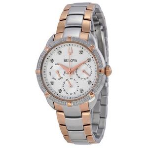 Bulova Diamond White Dial Two-tone Rose Gold Steel Ladies Oversized Watch 98R177